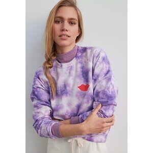 Clare V Iris Tie-Dye Sweatshirt Womens Size S Lips Novelty Pullover Crewneck